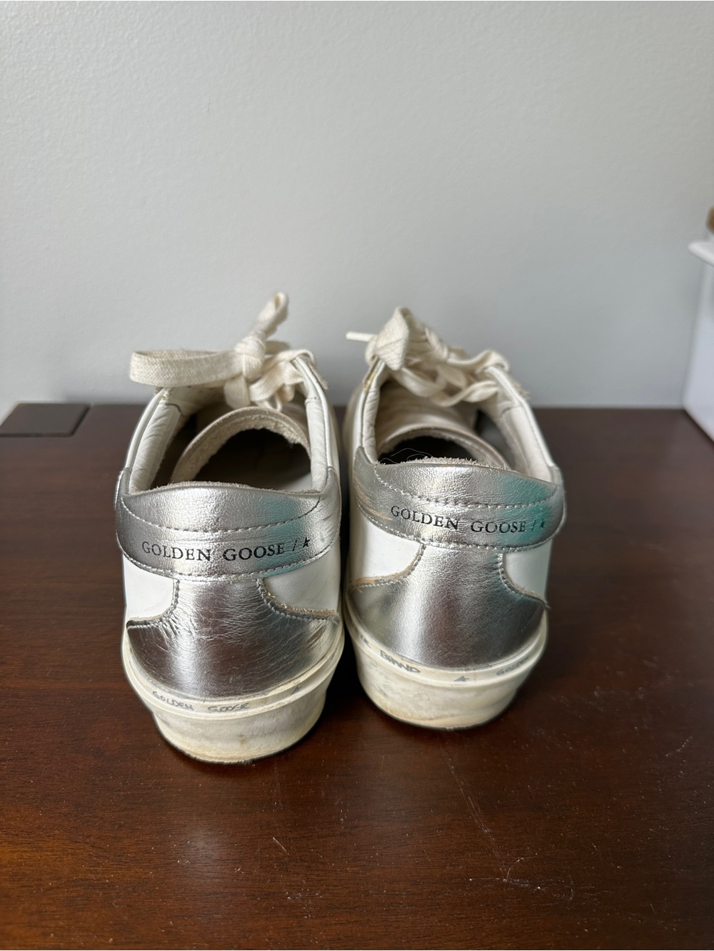 Golden Goose White Leather Hi Star Sneakers with Silver Accents Size 40 - Picture 4 of 6